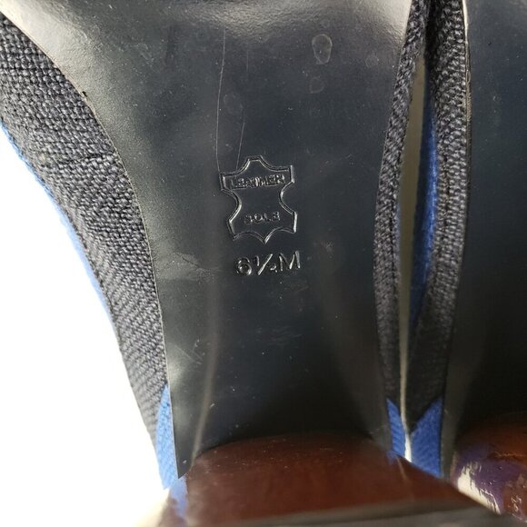 Tory Burch Joelle Wooden Heel Womens 6.5 Blue Fabric Slip On Platform Chunky - Picture 12 of 12